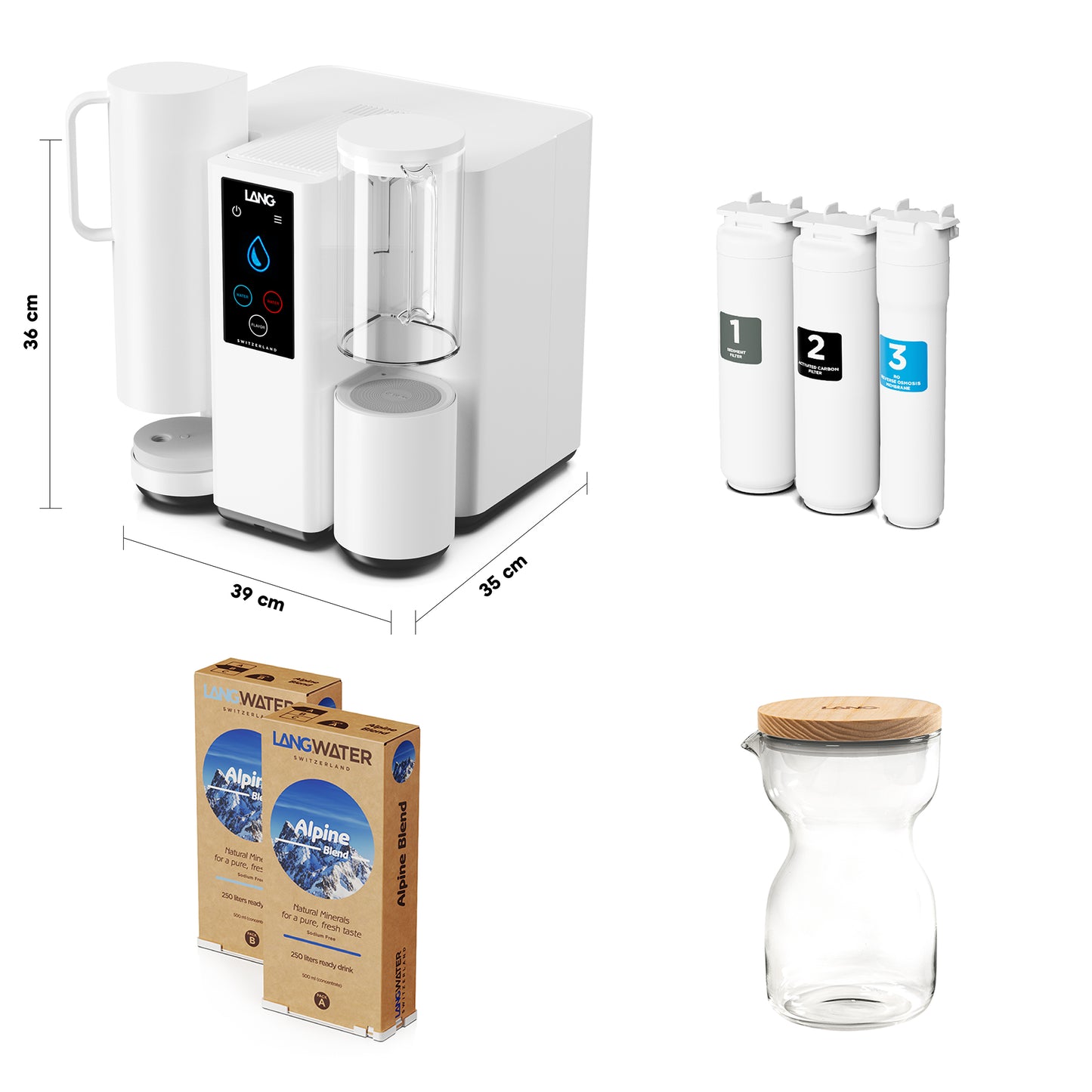 The Well Starter Kit + Carafe en Verre | Purificateur d’Eau Osmose Inversée avec Minéraux Naturels