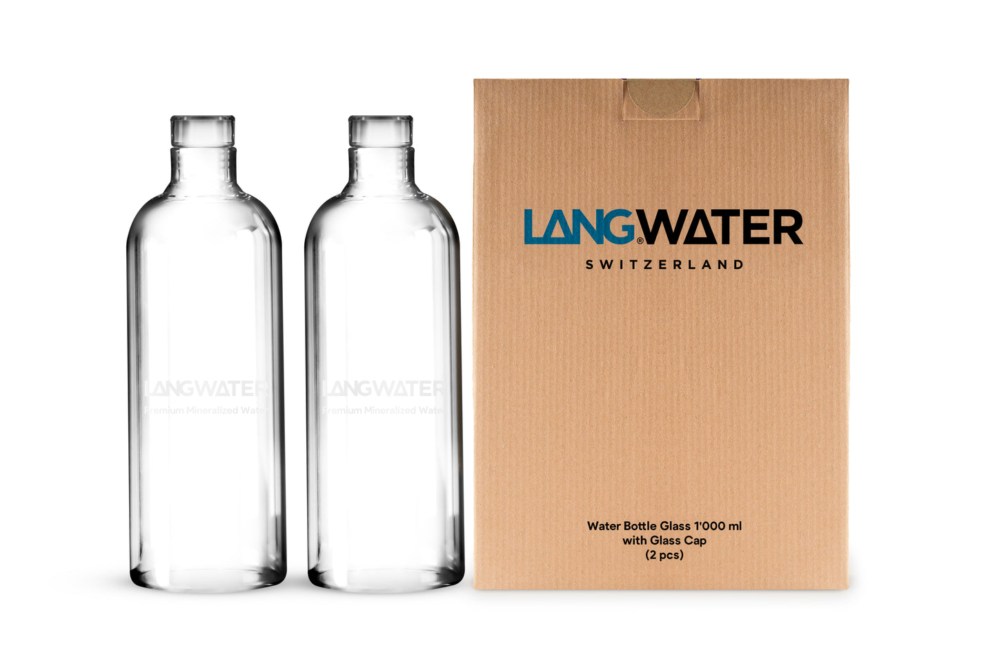 LANGWATER Bouteilles d'eau en verre avec bouchon en verre – 1 L (lot de 2)