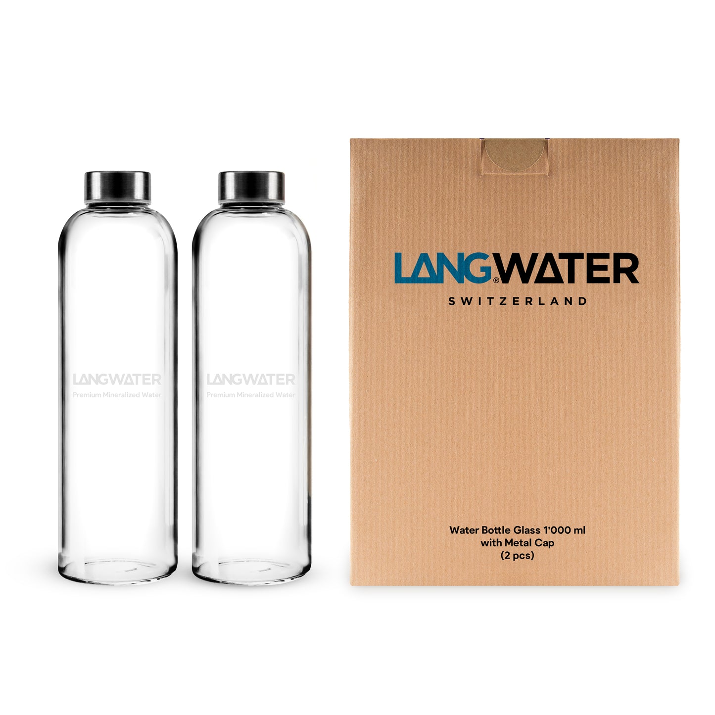 LANGWATER Bouteilles en verre avec bouchon métallique – 1 L (lot de 2)