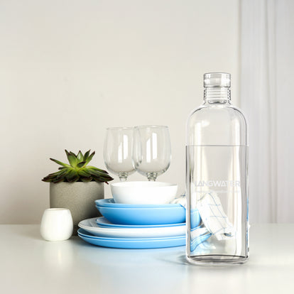 LANGWATER Glass Water Bottles with Glass Cap – 1L (Set of 2)