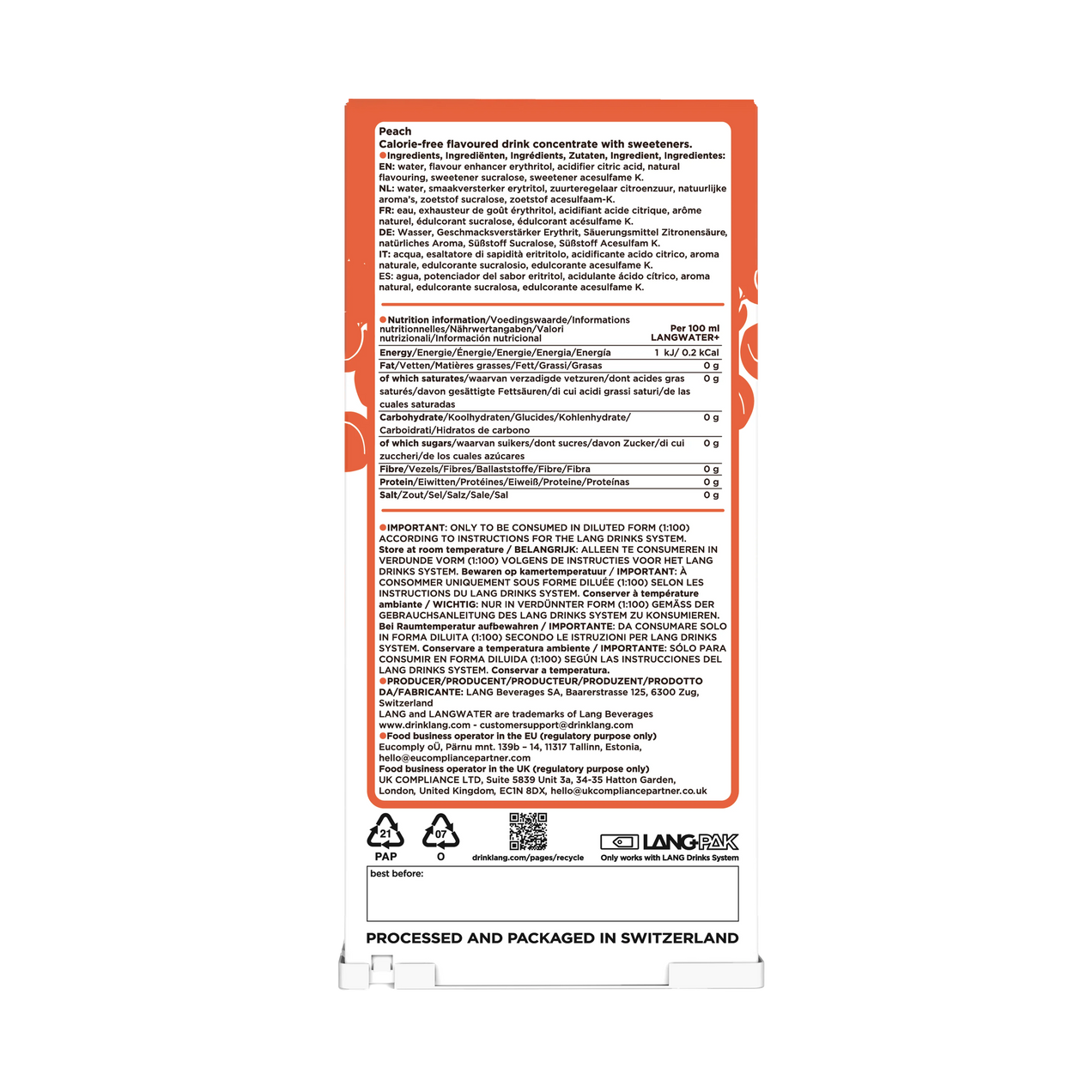 LANGWATER+ Peach Zero - Sweet flavour pack