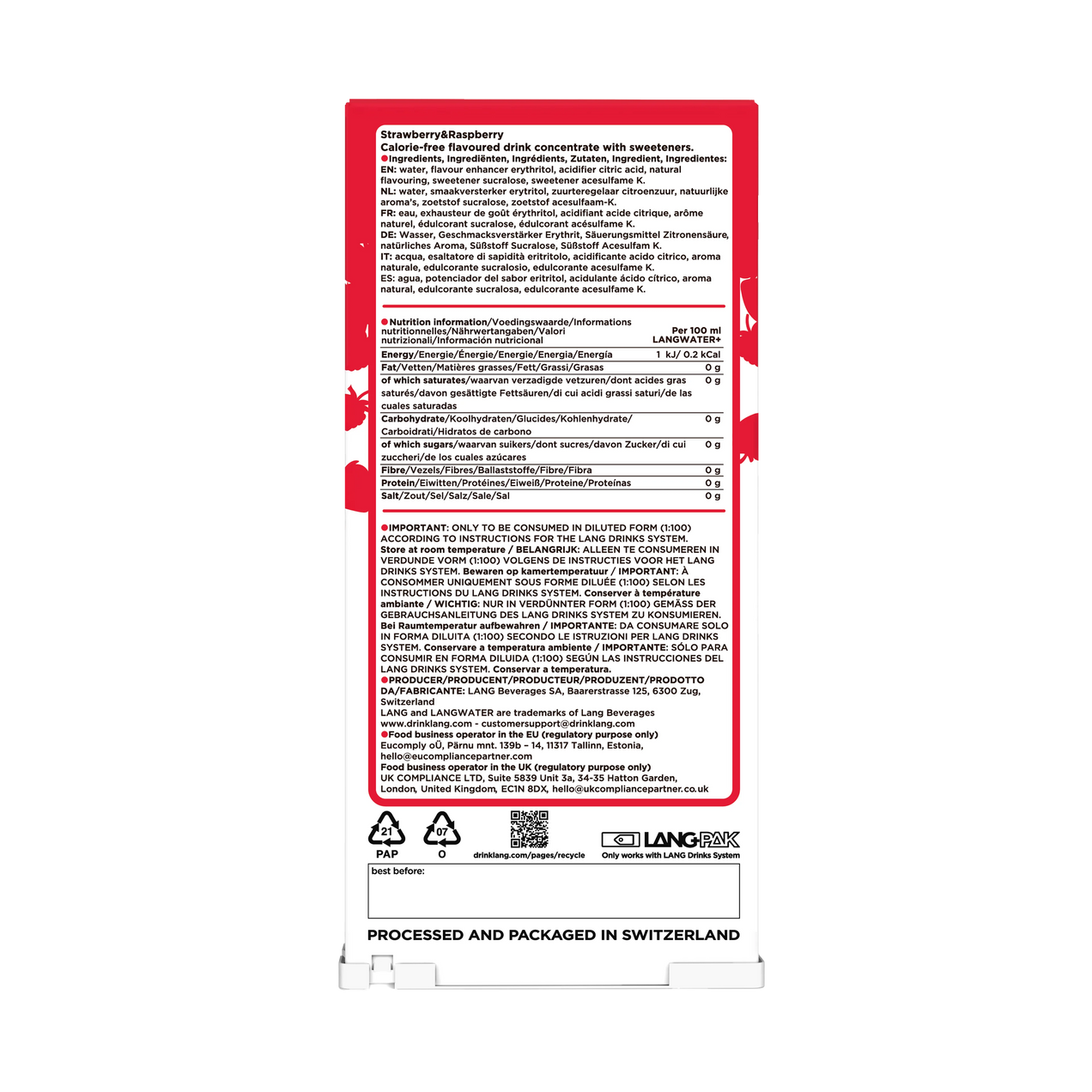 LANGWATER+ StrawberryRaspberry Zero Aroma-Langpak