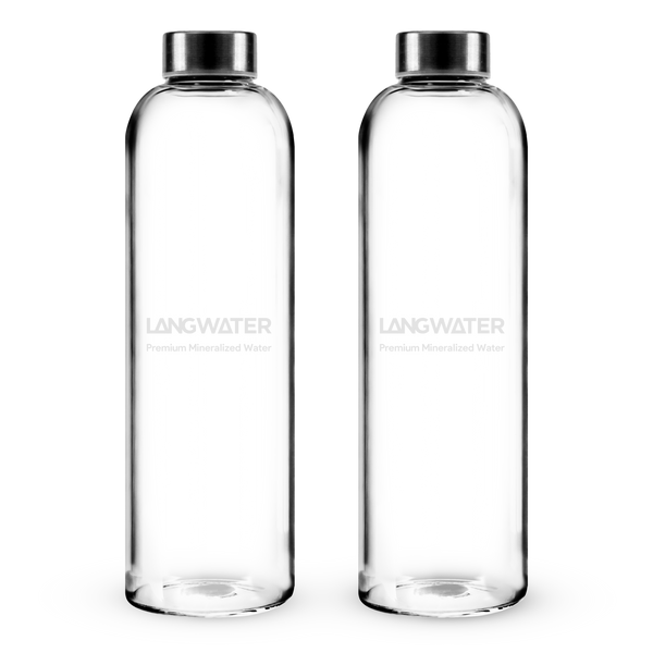 LANGWATER Botellas de agua de vidrio con tapa de metal – 1L (Juego de 2)