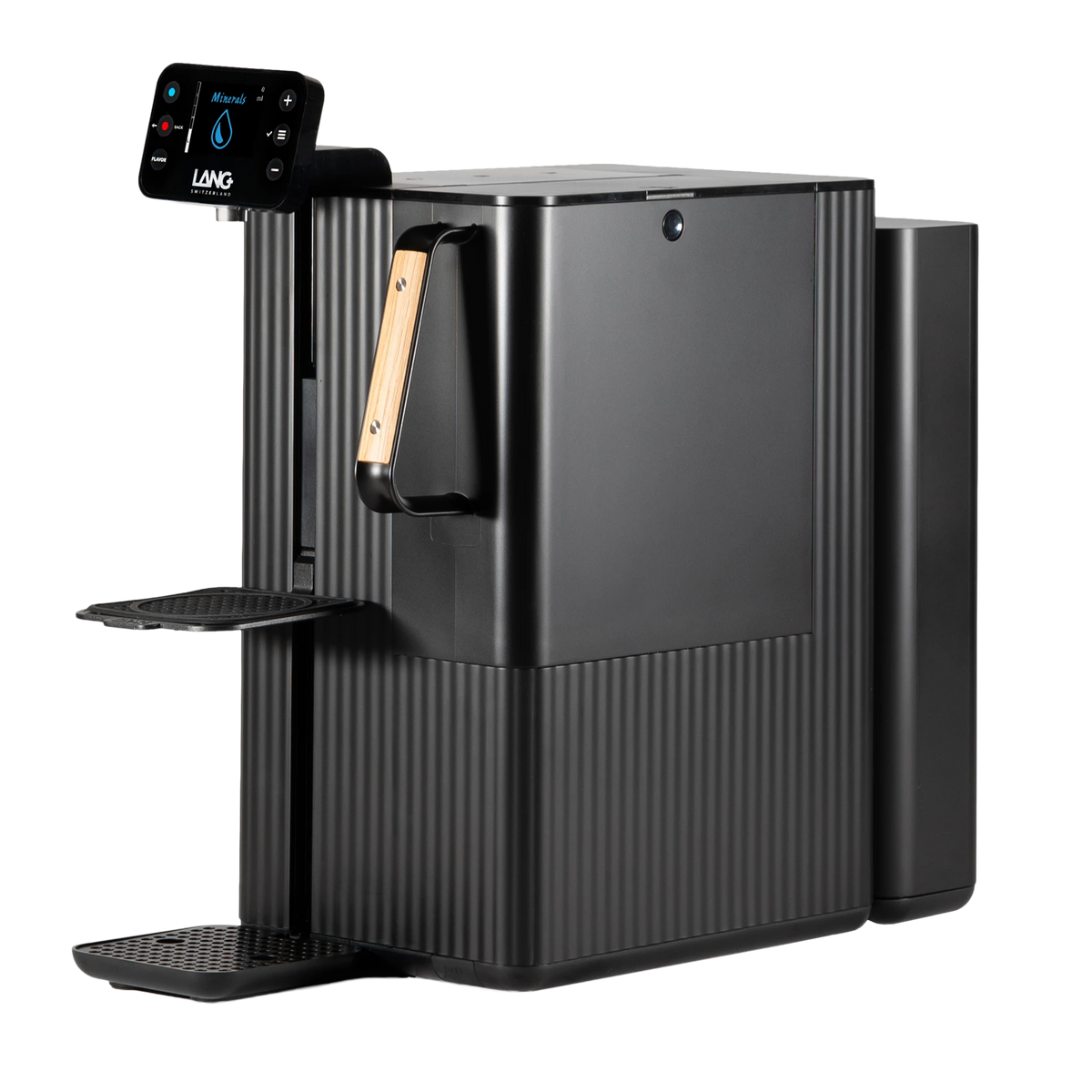 Black LANG water FILTRATION machine with a digital display on a white background
