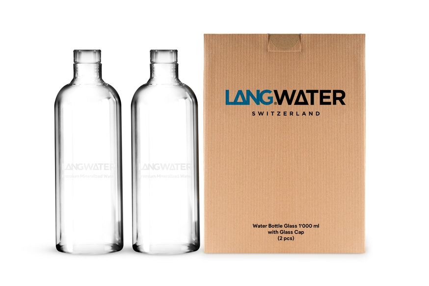 LANGWATER Glass Water Bottles with Glass Cap – 1L (Set of 2)
