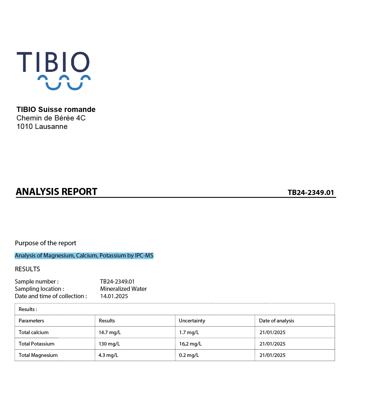 Water aanalysis from laboratory